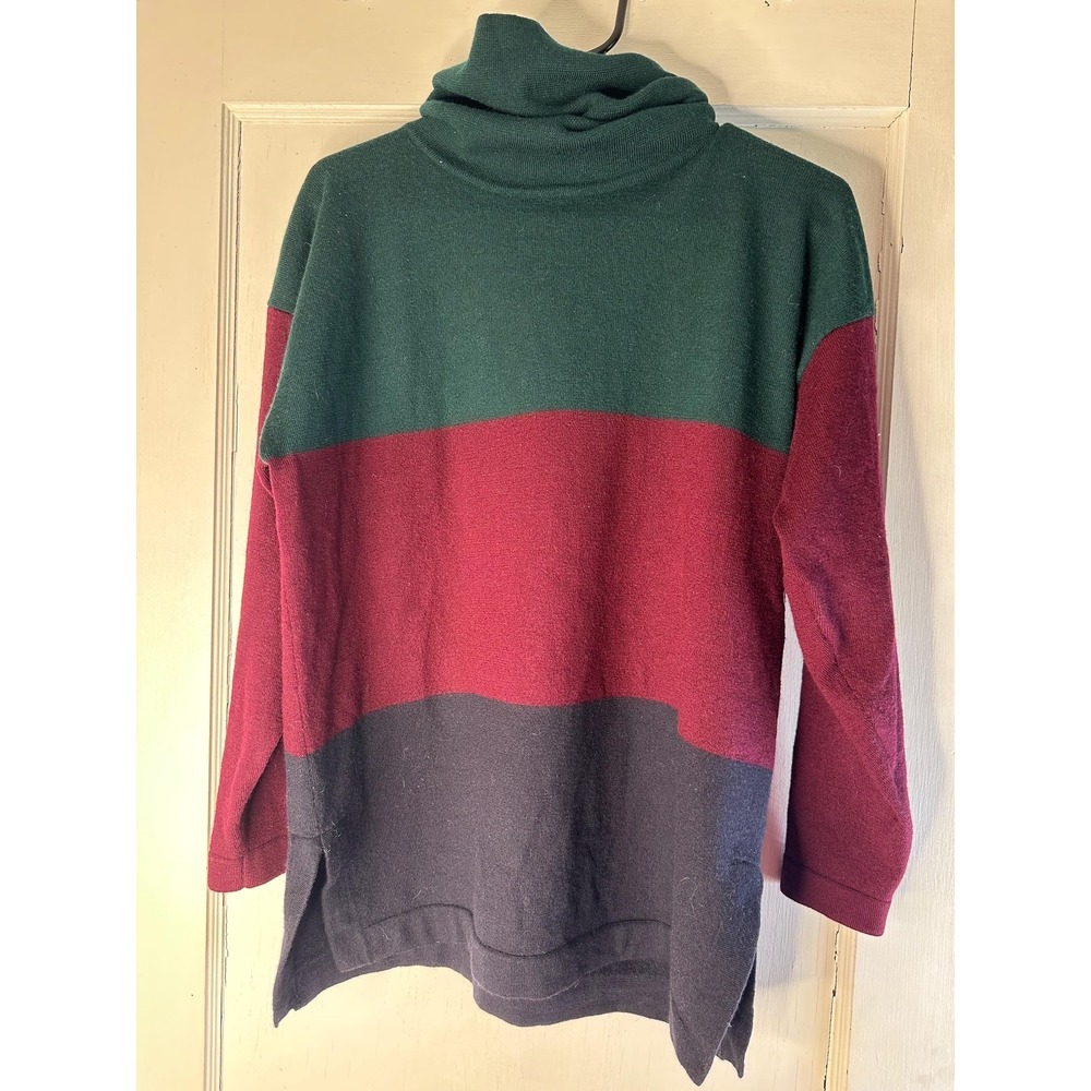 Valerie Stevens Vintage Merino Wool Turtleneck Sweater Colorblock Red Navy L